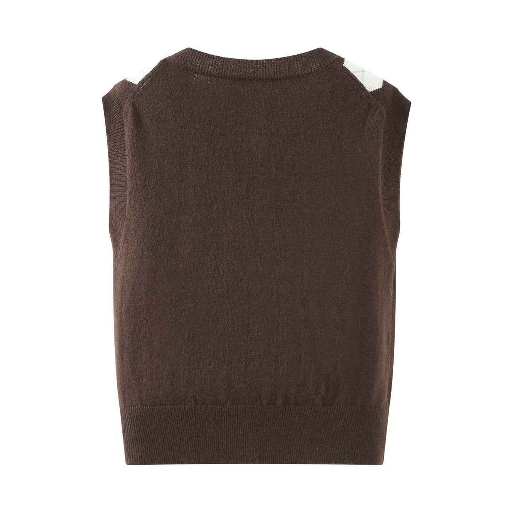 Sabine Beaumerle | Cropped Argyle Button-Front Knit Vest