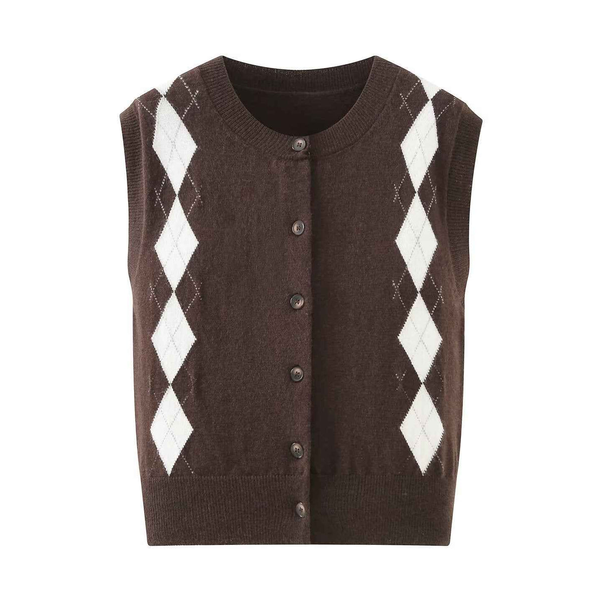 Sabine Beaumerle | Cropped Argyle Button-Front Knit Vest