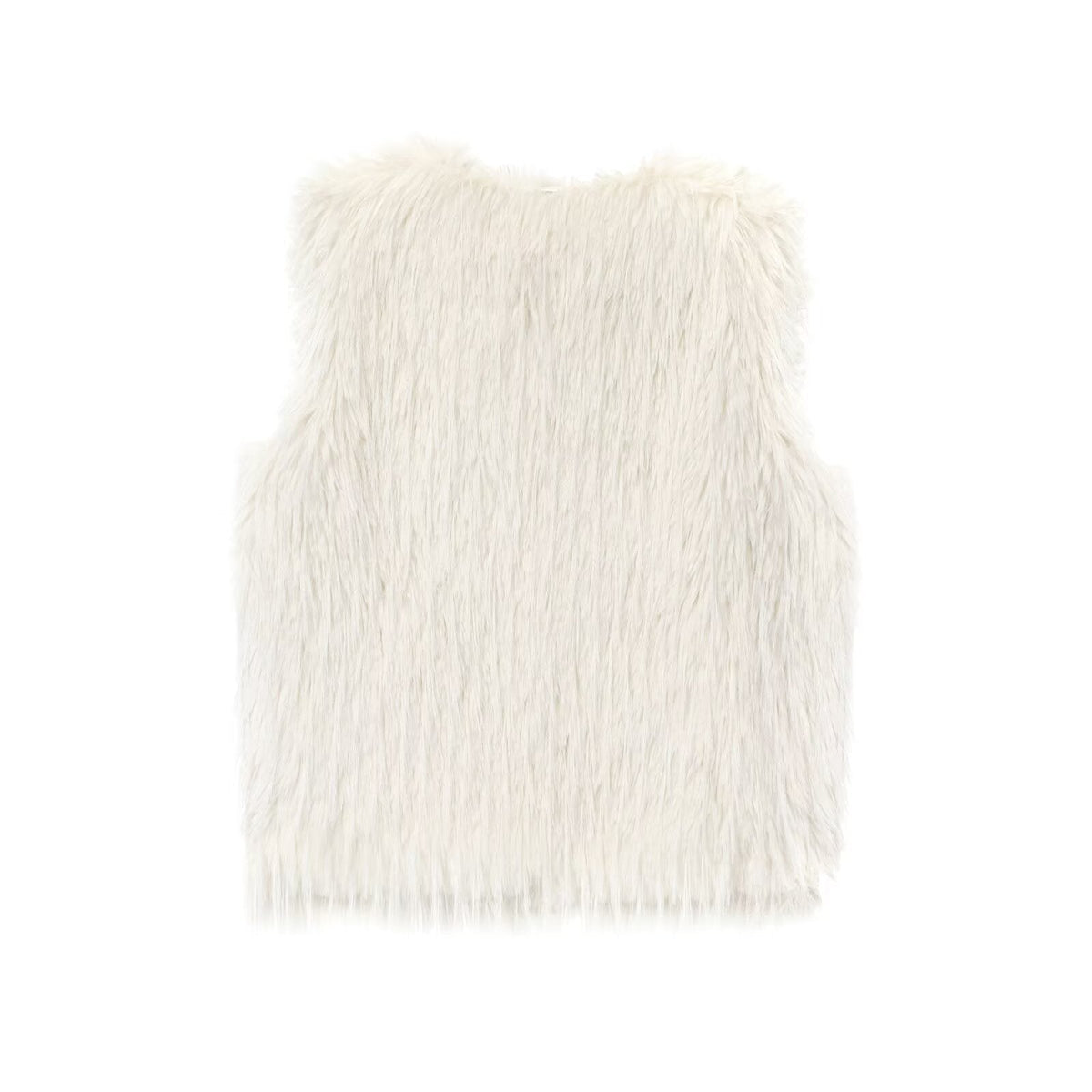 Nolwenn Montélier | White Shaggy Faux Fur V-Neck Waistcoat