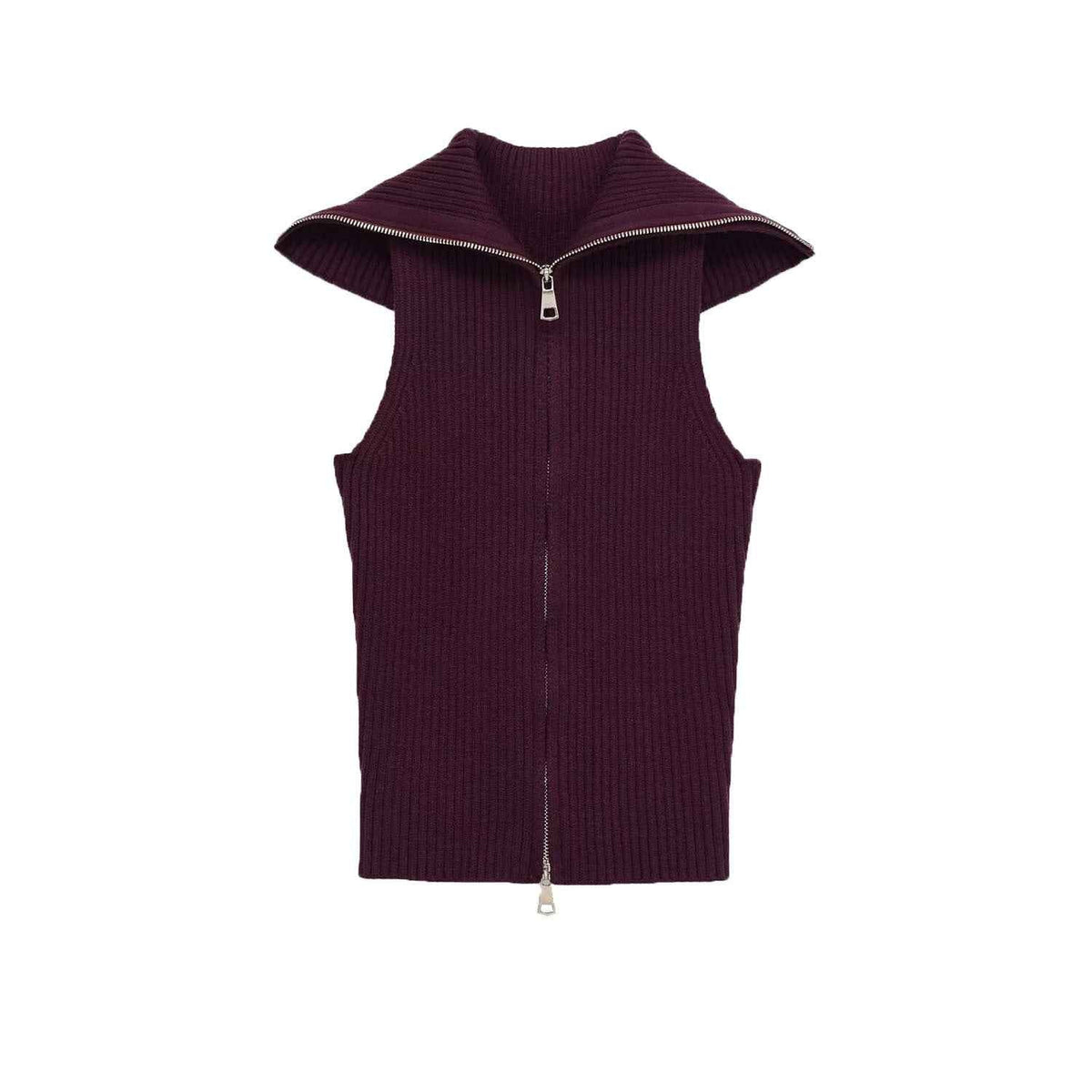 Céleste D’Aubigny | Collared Ribbed Zip-Up Vest