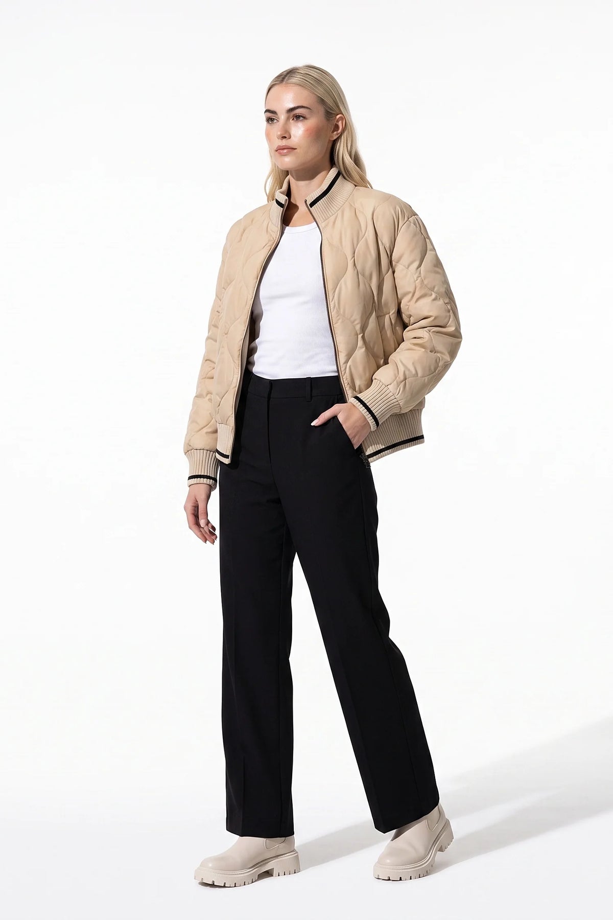 Maeva Giraud | Women’s Winter Warm Quilted Bomber Jacket with Ribbed Stand Collar
