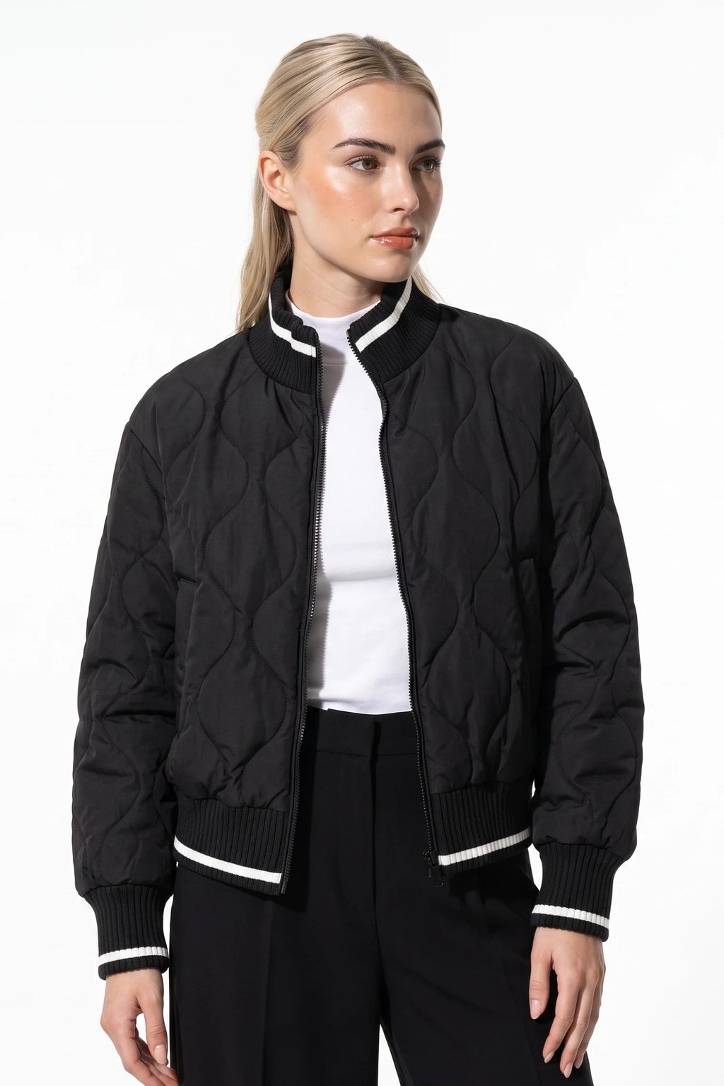 Maeva Giraud | Women’s Winter Warm Quilted Bomber Jacket with Ribbed Stand Collar
