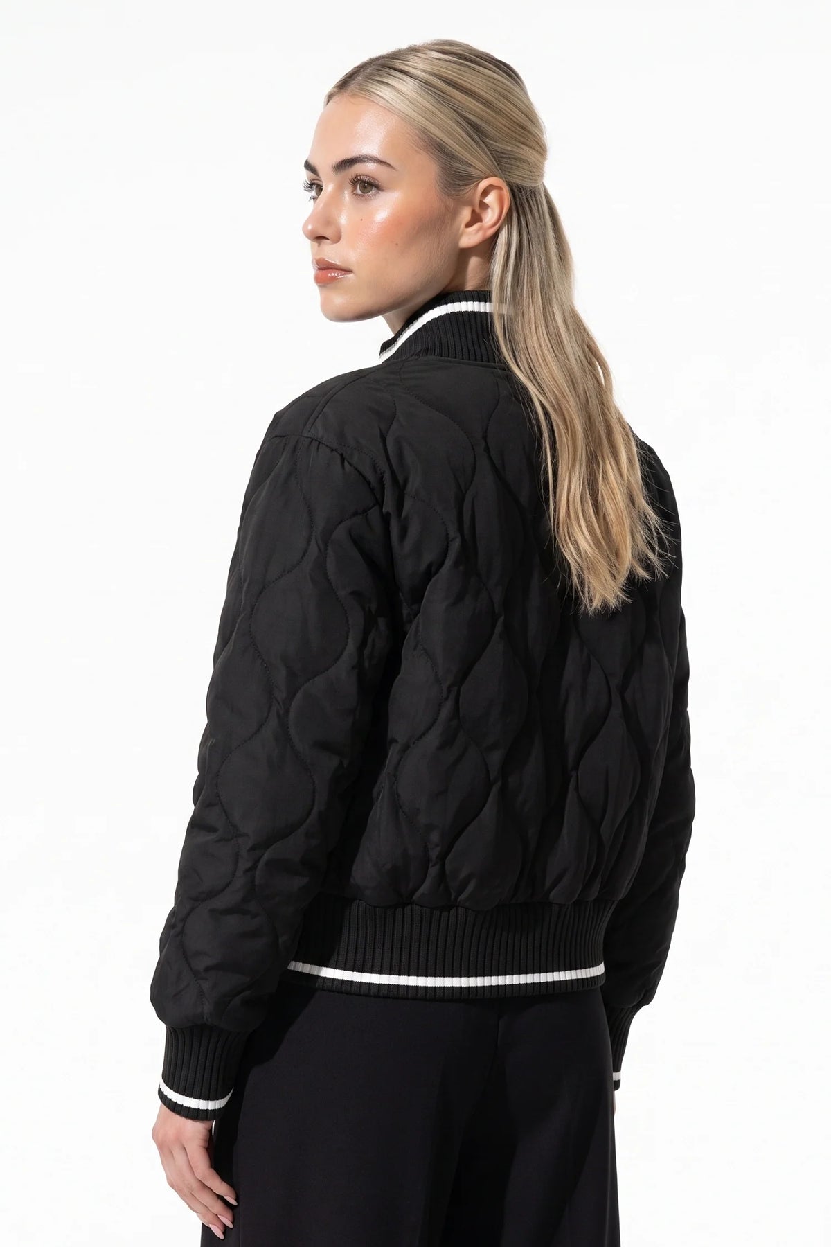 Maeva Giraud | Women’s Winter Warm Quilted Bomber Jacket with Ribbed Stand Collar