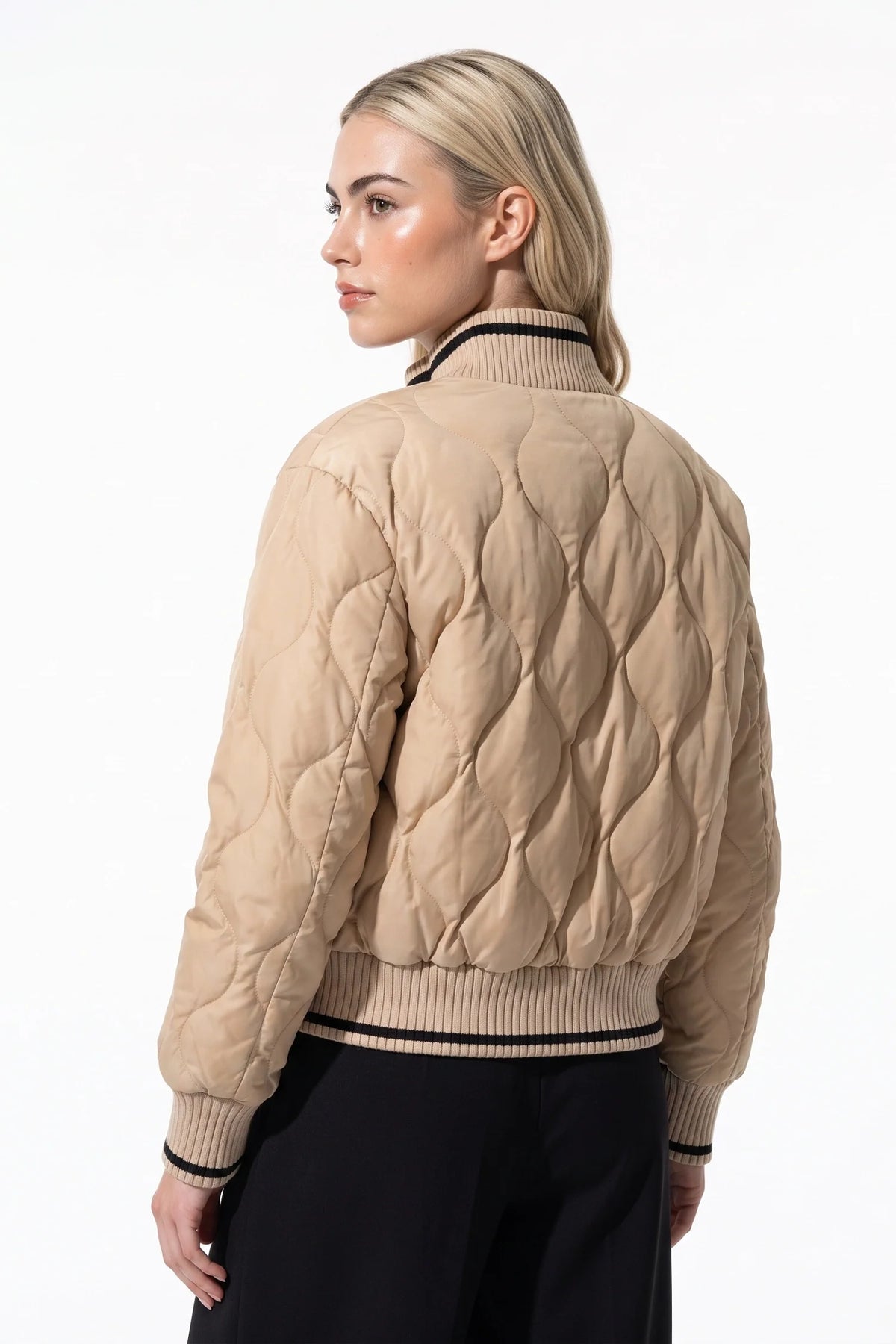 Maeva Giraud | Women’s Winter Warm Quilted Bomber Jacket with Ribbed Stand Collar
