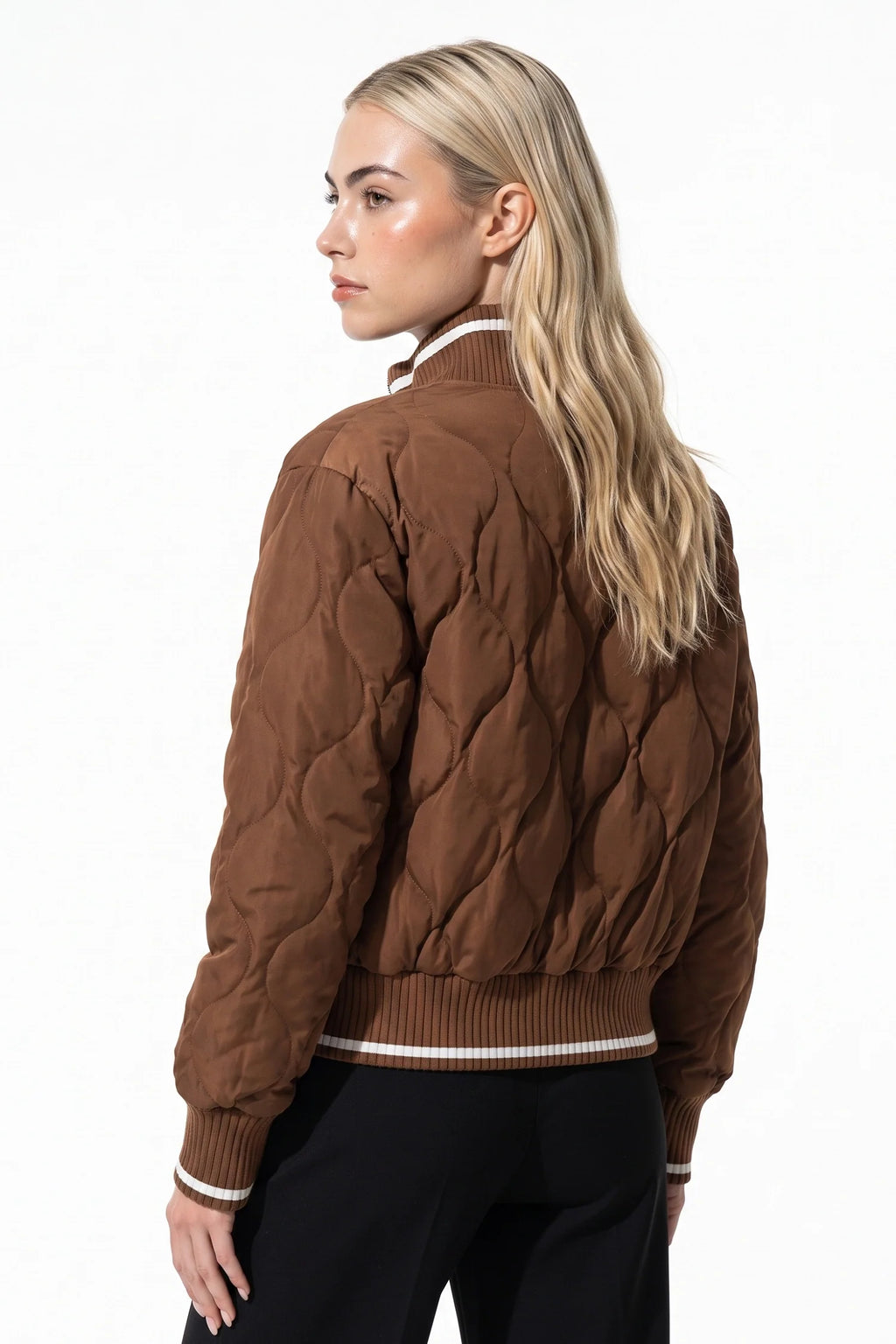 Maeva Giraud | Women’s Winter Warm Quilted Bomber Jacket with Ribbed Stand Collar
