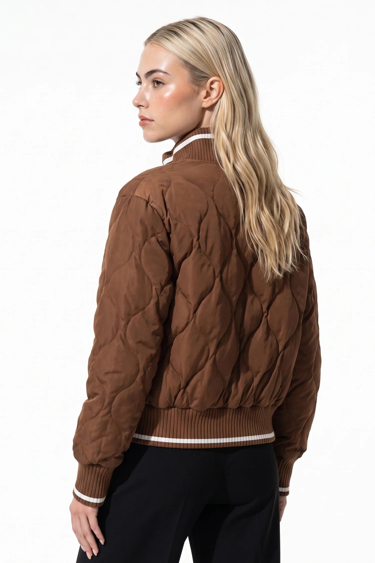 Maeva Giraud | Women’s Winter Warm Quilted Bomber Jacket with Ribbed Stand Collar