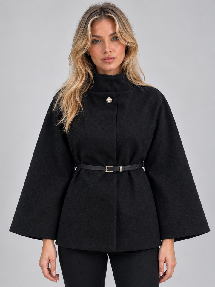 Ivy Bellamy | Women’s Belted Cape Jacket – High Neck Flared Sleeve Coat