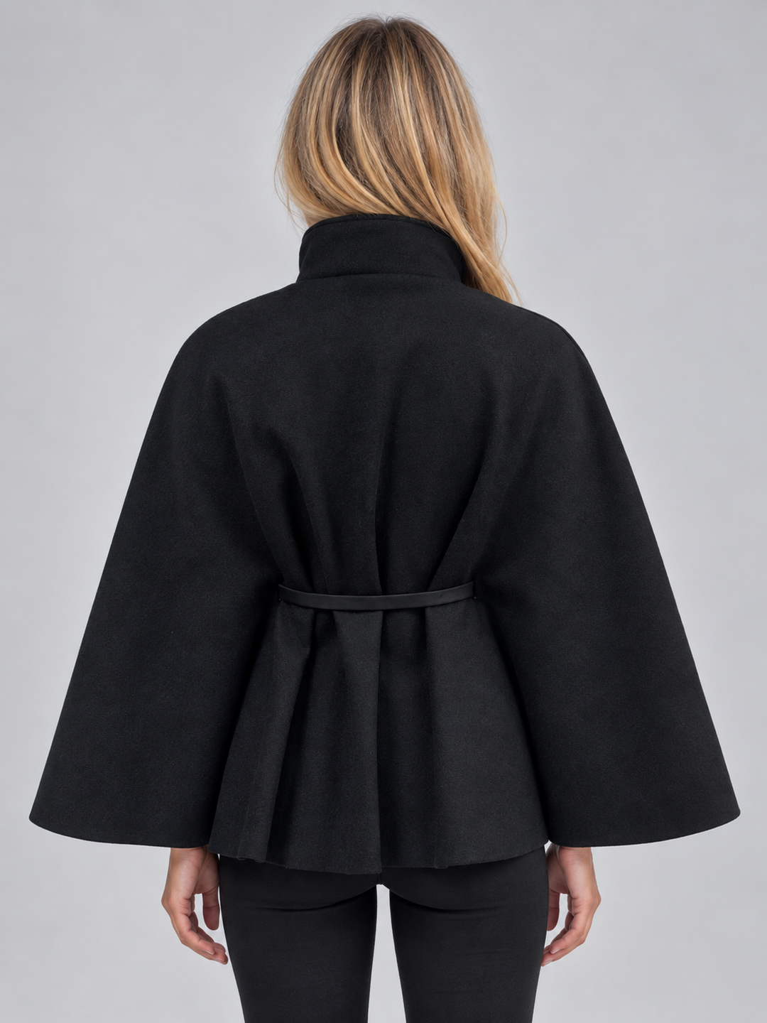 Ivy Bellamy | Women’s Belted Cape Jacket – High Neck Flared Sleeve Coat