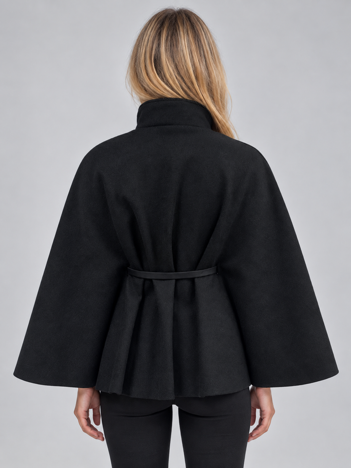 Ivy Bellamy | Women’s Belted Cape Jacket – High Neck Flared Sleeve Coat