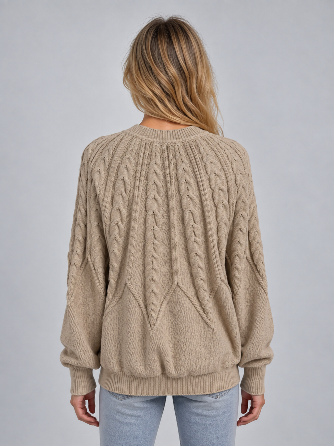 Mackenzie Millet | Women’s Cable Knit Jumper – Crew Neck Long Sleeve Knitted Sweater