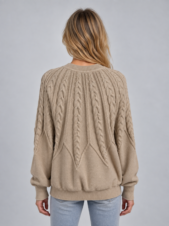 Mackenzie Millet | Women’s Cable Knit Jumper – Crew Neck Long Sleeve Knitted Sweater