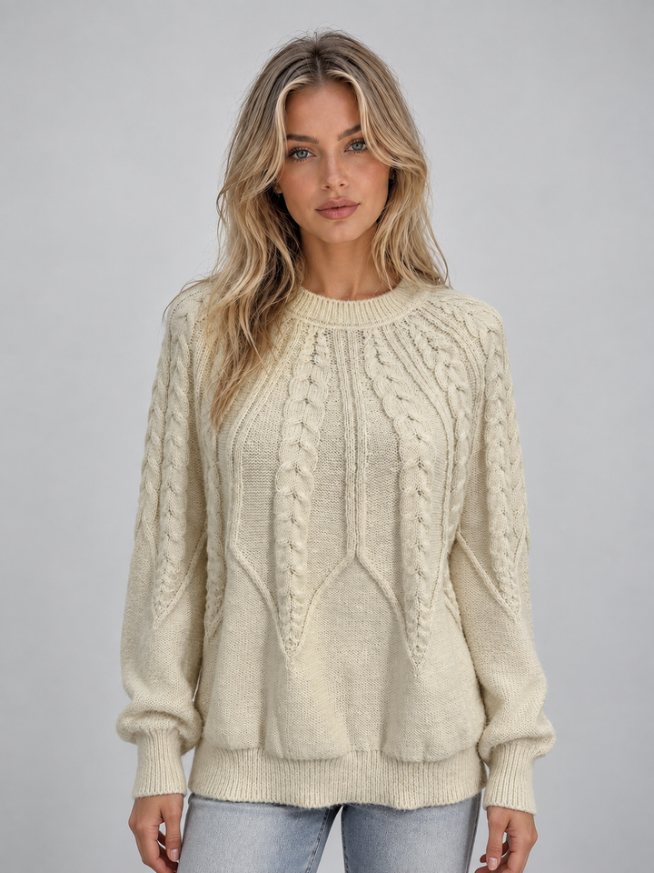 Mackenzie Millet | Women’s Cable Knit Jumper – Crew Neck Long Sleeve Knitted Sweater
