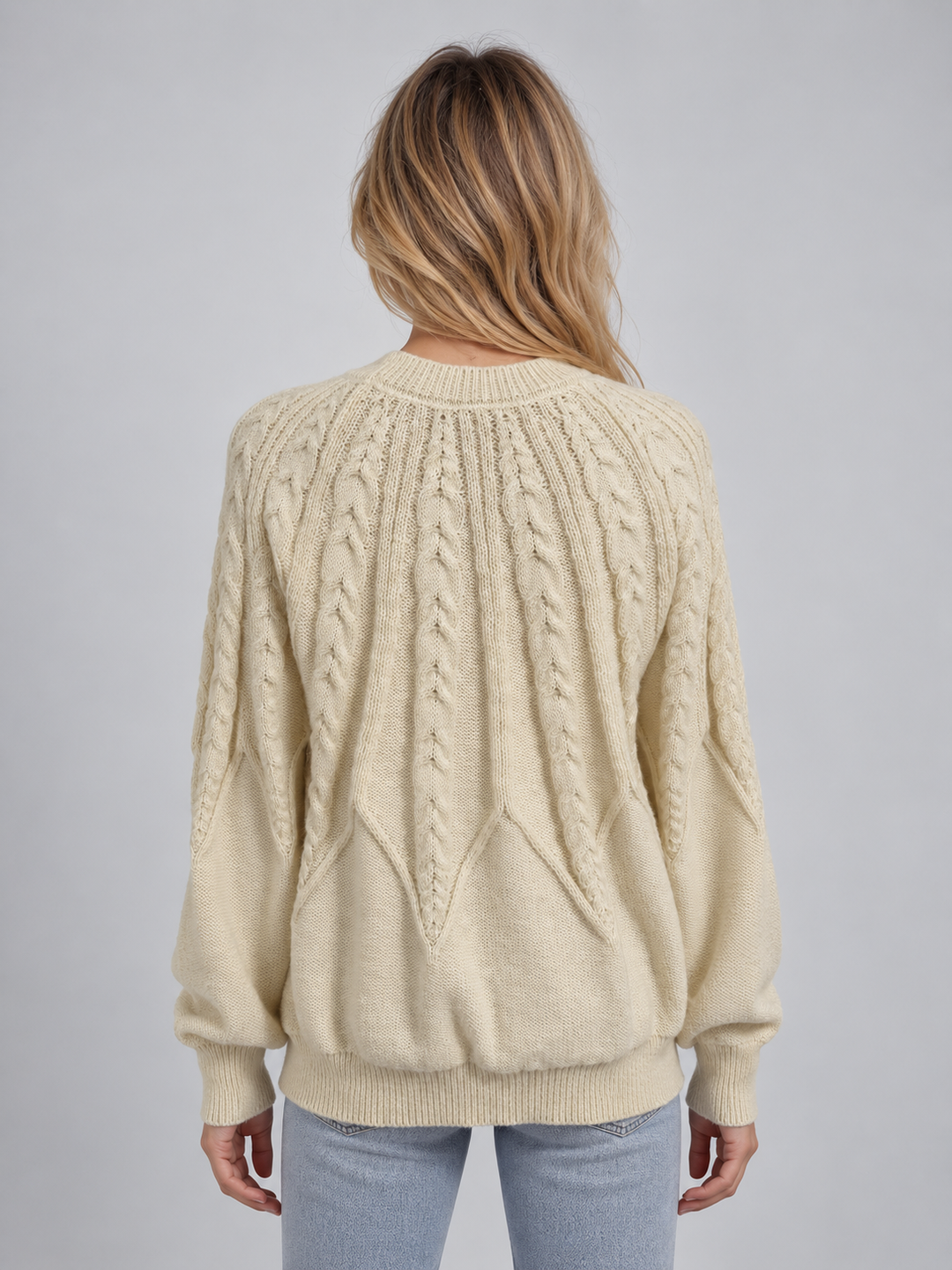 Mackenzie Millet | Women’s Cable Knit Jumper – Crew Neck Long Sleeve Knitted Sweater