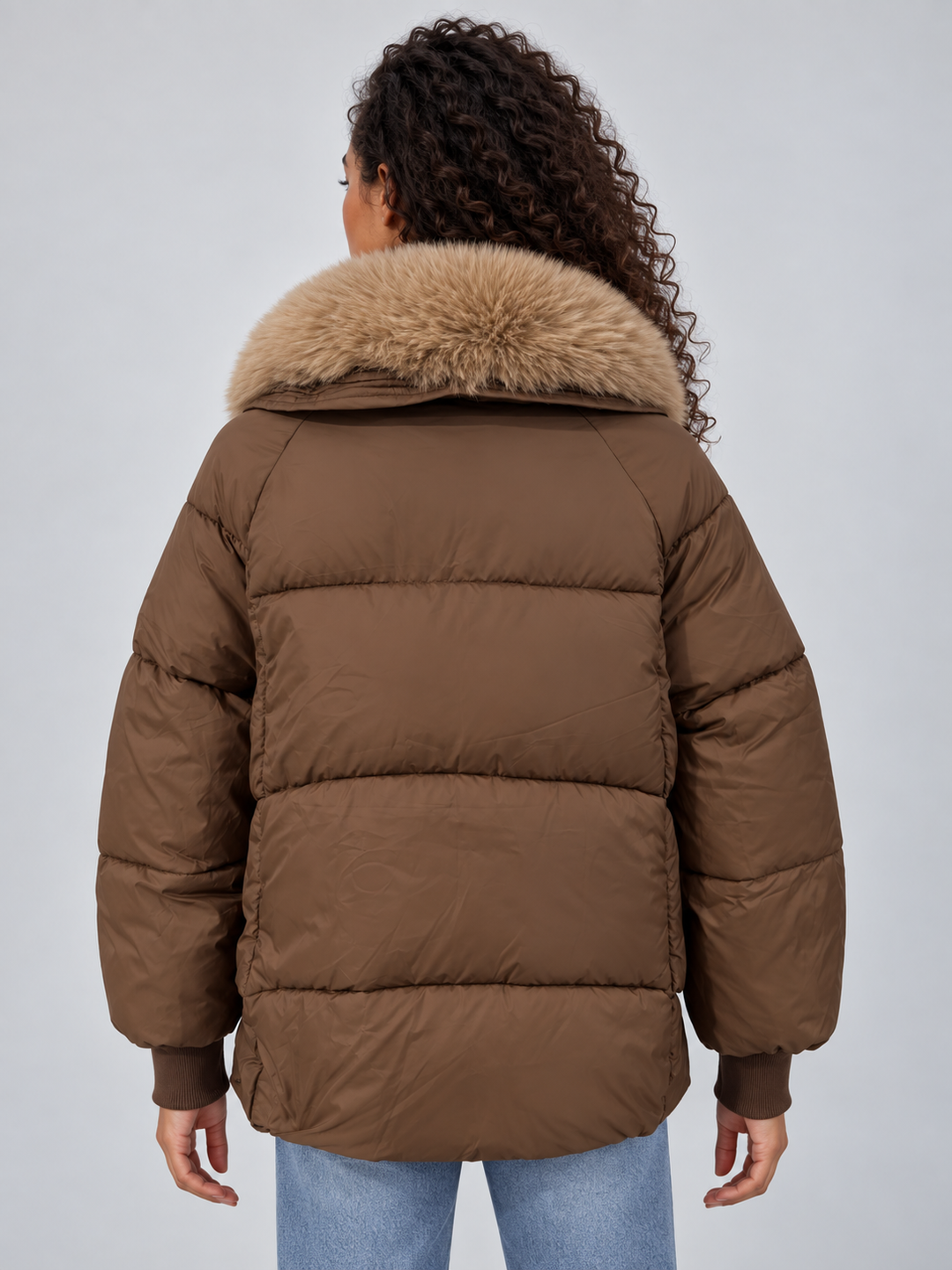 Lila Picard | Women’s Faux Fur Collar Puffer Jacket – Padded Winter Coat