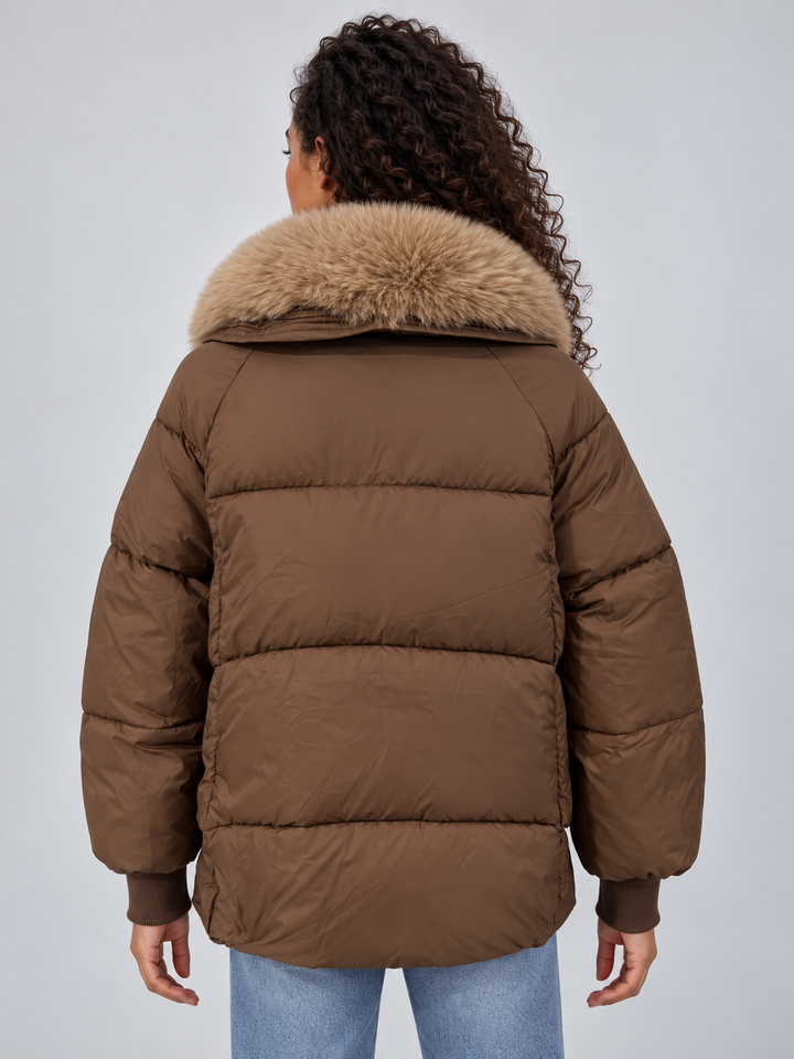 Lila Picard | Women’s Faux Fur Collar Puffer Jacket – Padded Winter Coat