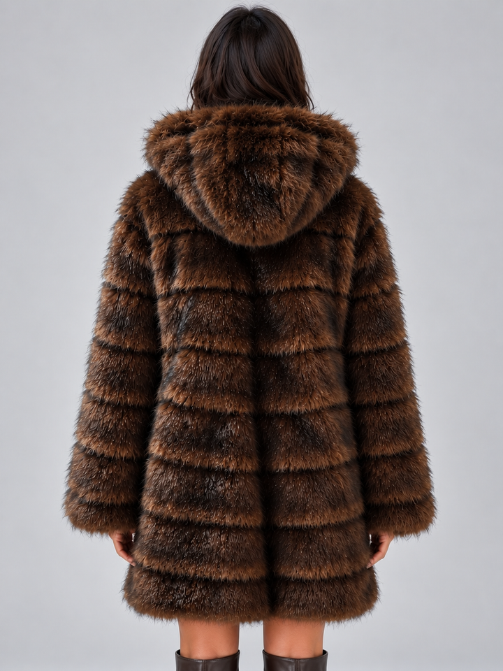 Blair Dupont | Women’s Hooded Faux Fur Coat – Plush Panelled Winter Jacket