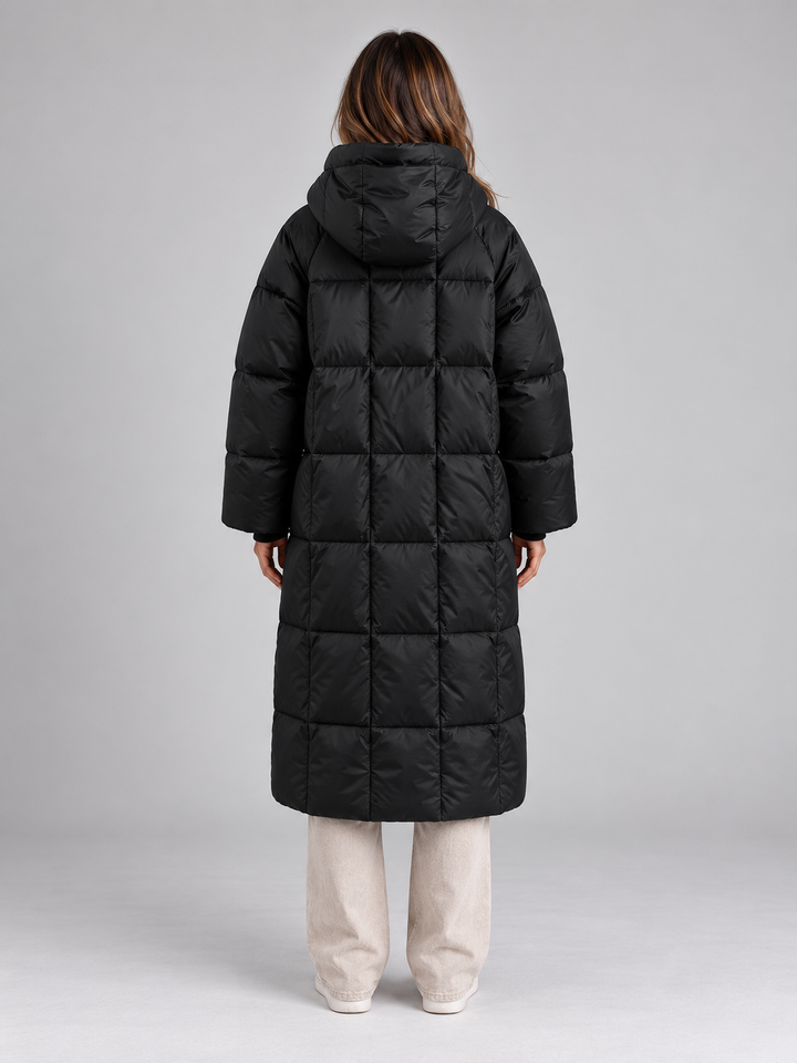 Isla Faure | Women’s Long Hooded Puffer Coat – Padded Full Zip Winter Jacket