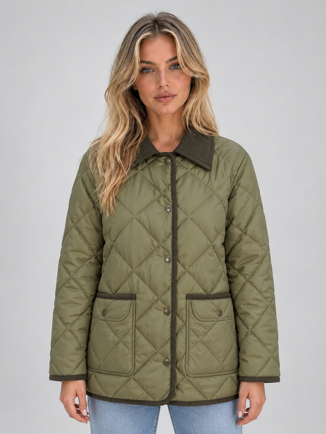 Camila Durand | Women’s Quilted Padded Jacket – Corduroy Collar Country Coat