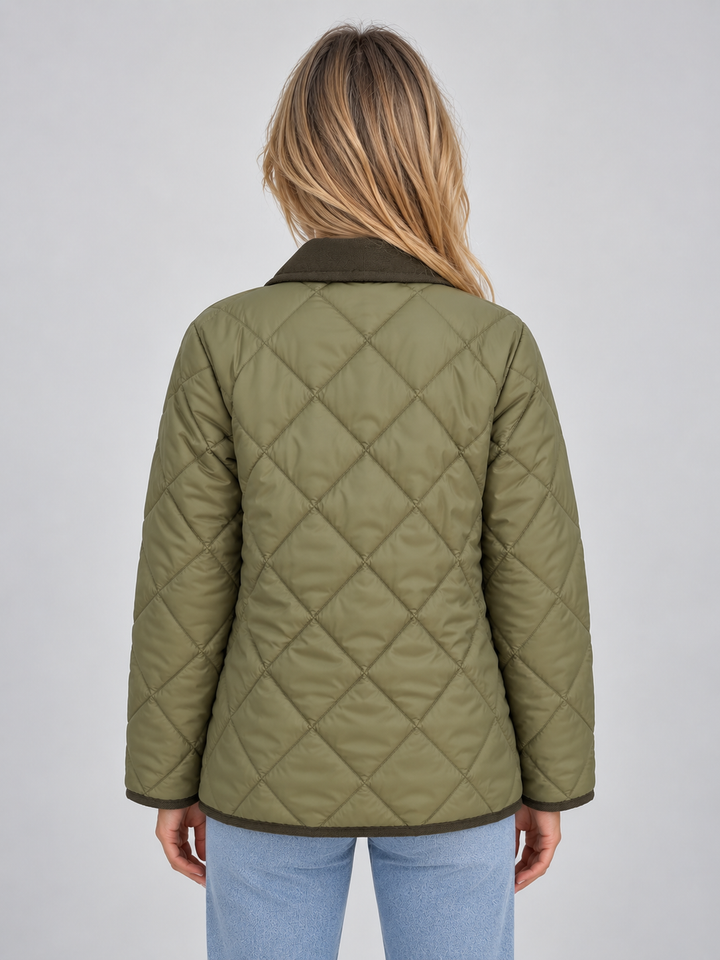 Camila Durand | Women’s Quilted Padded Jacket – Corduroy Collar Country Coat
