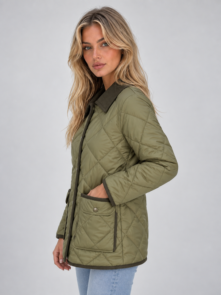 Camila Durand | Women’s Quilted Padded Jacket – Corduroy Collar Country Coat