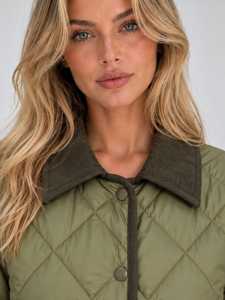 Camila Durand | Women’s Quilted Padded Jacket – Corduroy Collar Country Coat