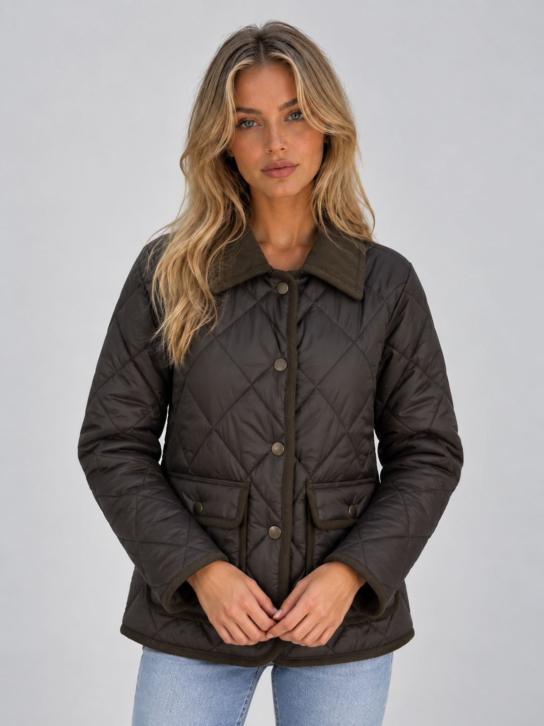 Camila Durand | Women’s Quilted Padded Jacket – Corduroy Collar Country Coat
