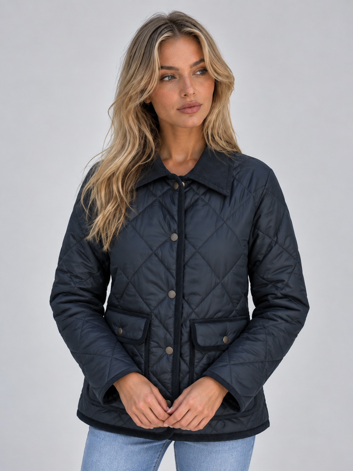Camila Durand | Women’s Quilted Padded Jacket – Corduroy Collar Country Coat