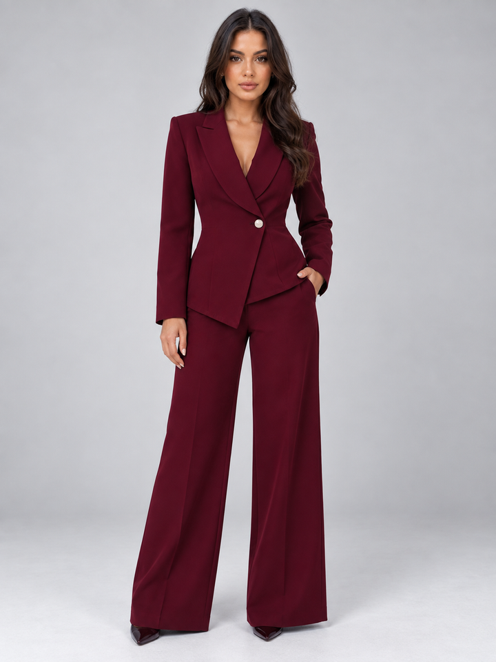 Aïda Vannier | Women’s Tailored Two-Piece Trouser Suit – Belted Blazer &amp; Wide Leg Trousers Set