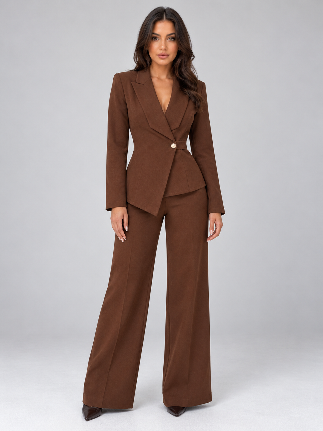 Aïda Vannier | Women’s Tailored Two-Piece Trouser Suit – Belted Blazer &amp; Wide Leg Trousers Set