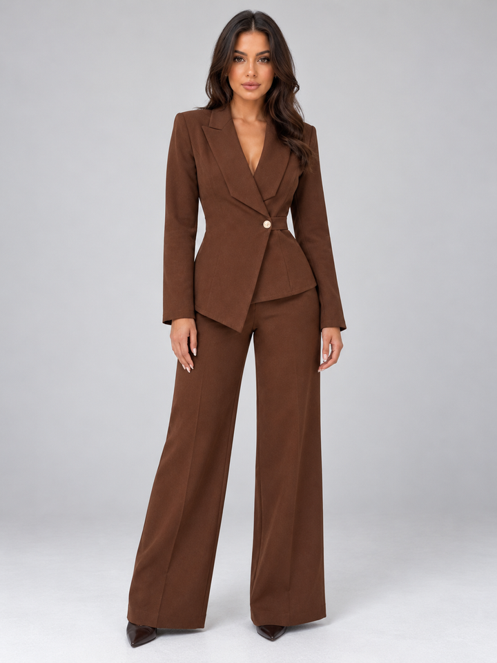 Aïda Vannier | Women’s Tailored Two-Piece Trouser Suit – Belted Blazer &amp; Wide Leg Trousers Set