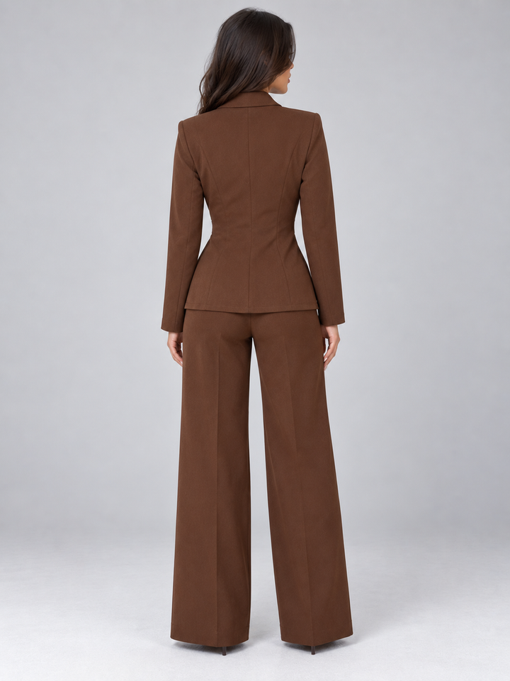 Aïda Vannier | Women’s Tailored Two-Piece Trouser Suit – Belted Blazer &amp; Wide Leg Trousers Set