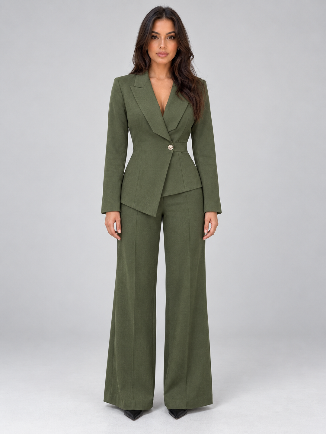 Aïda Vannier | Women’s Tailored Two-Piece Trouser Suit – Belted Blazer &amp; Wide Leg Trousers Set