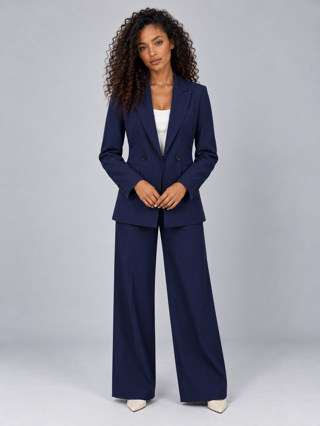 Tiziana Valentini | Women’s Tailored Two-Piece Trouser Suit – Double Breasted Blazer &amp; Wide Leg Trousers Set