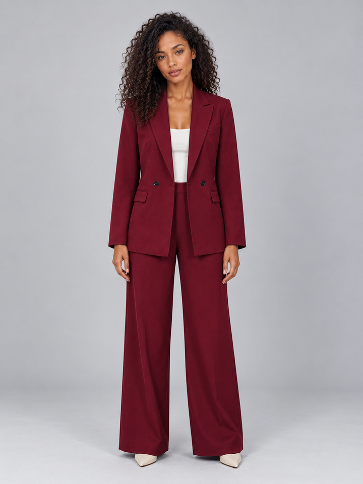 Tiziana Valentini | Women’s Tailored Two-Piece Trouser Suit – Double Breasted Blazer &amp; Wide Leg Trousers Set