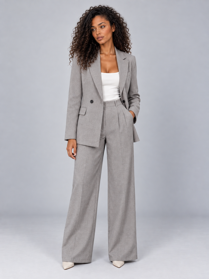 Tiziana Valentini | Women’s Tailored Two-Piece Trouser Suit – Double Breasted Blazer &amp; Wide Leg Trousers Set
