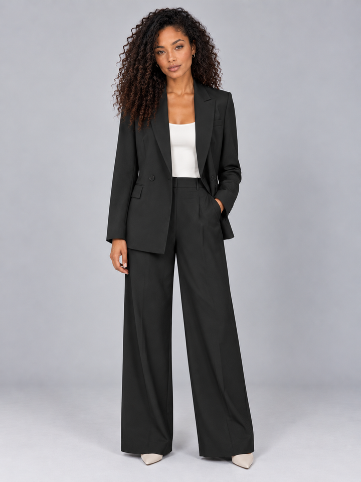 Tiziana Valentini | Women’s Tailored Two-Piece Trouser Suit – Double Breasted Blazer &amp; Wide Leg Trousers Set