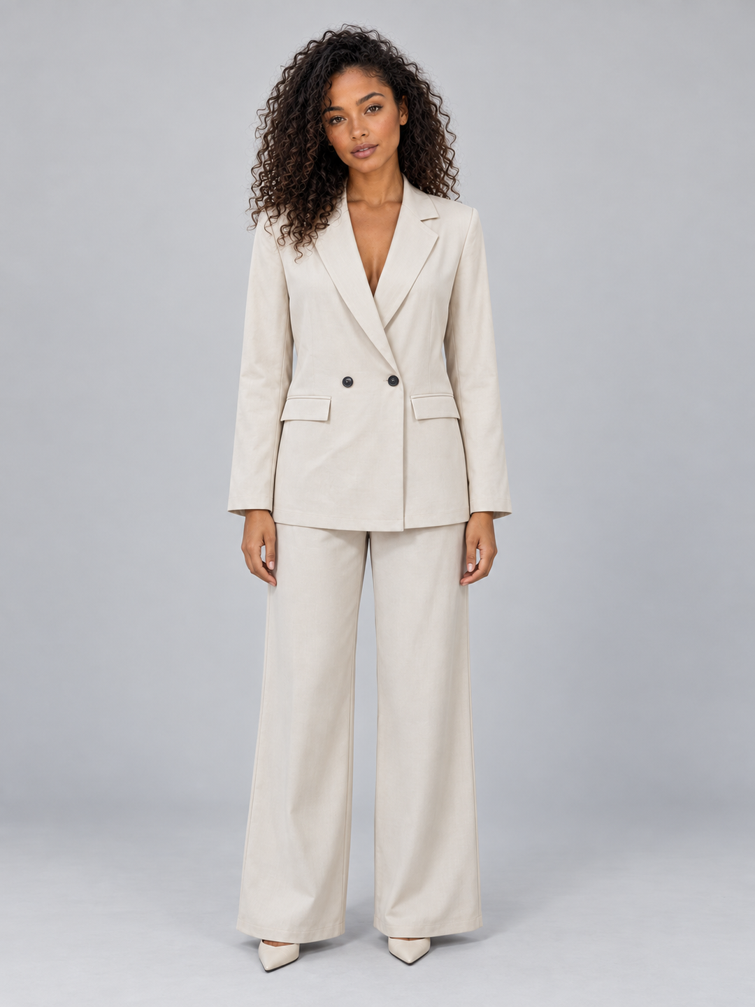 Tiziana Valentini | Women’s Tailored Two-Piece Trouser Suit – Double Breasted Blazer &amp; Wide Leg Trousers Set