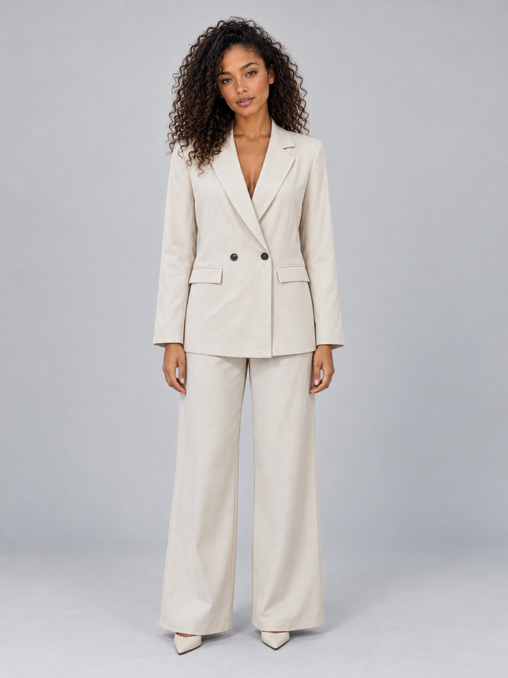 Tiziana Valentini | Women’s Tailored Two-Piece Trouser Suit – Double Breasted Blazer &amp; Wide Leg Trousers Set