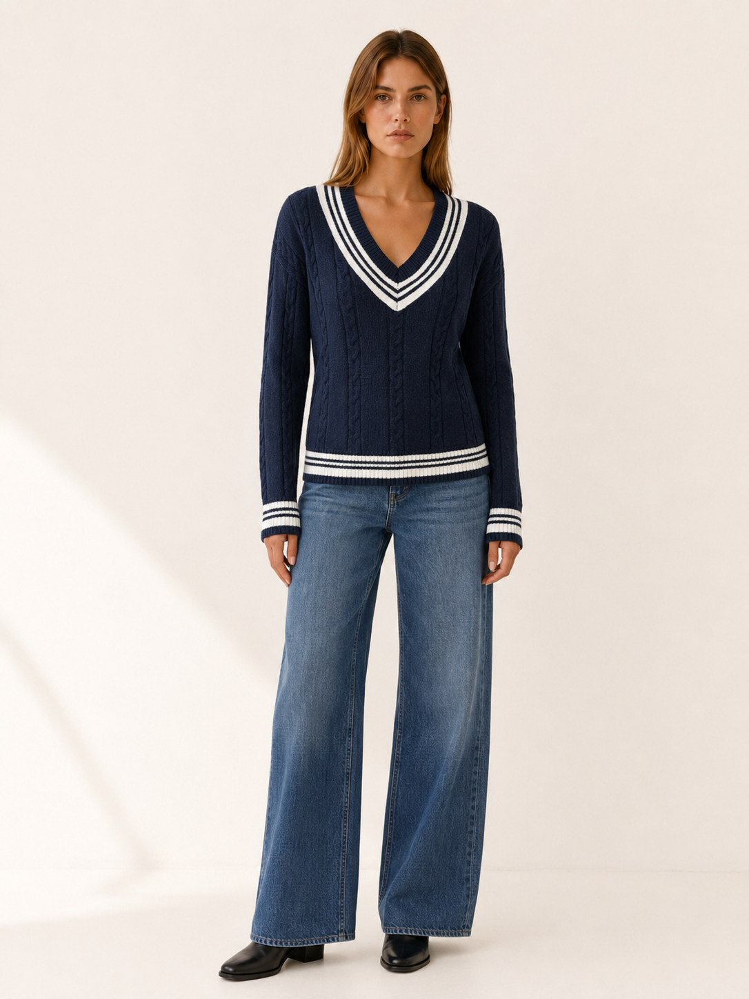 Arianna Castrovè | V Neck Sweater with Contrast Trim and Textured Detail