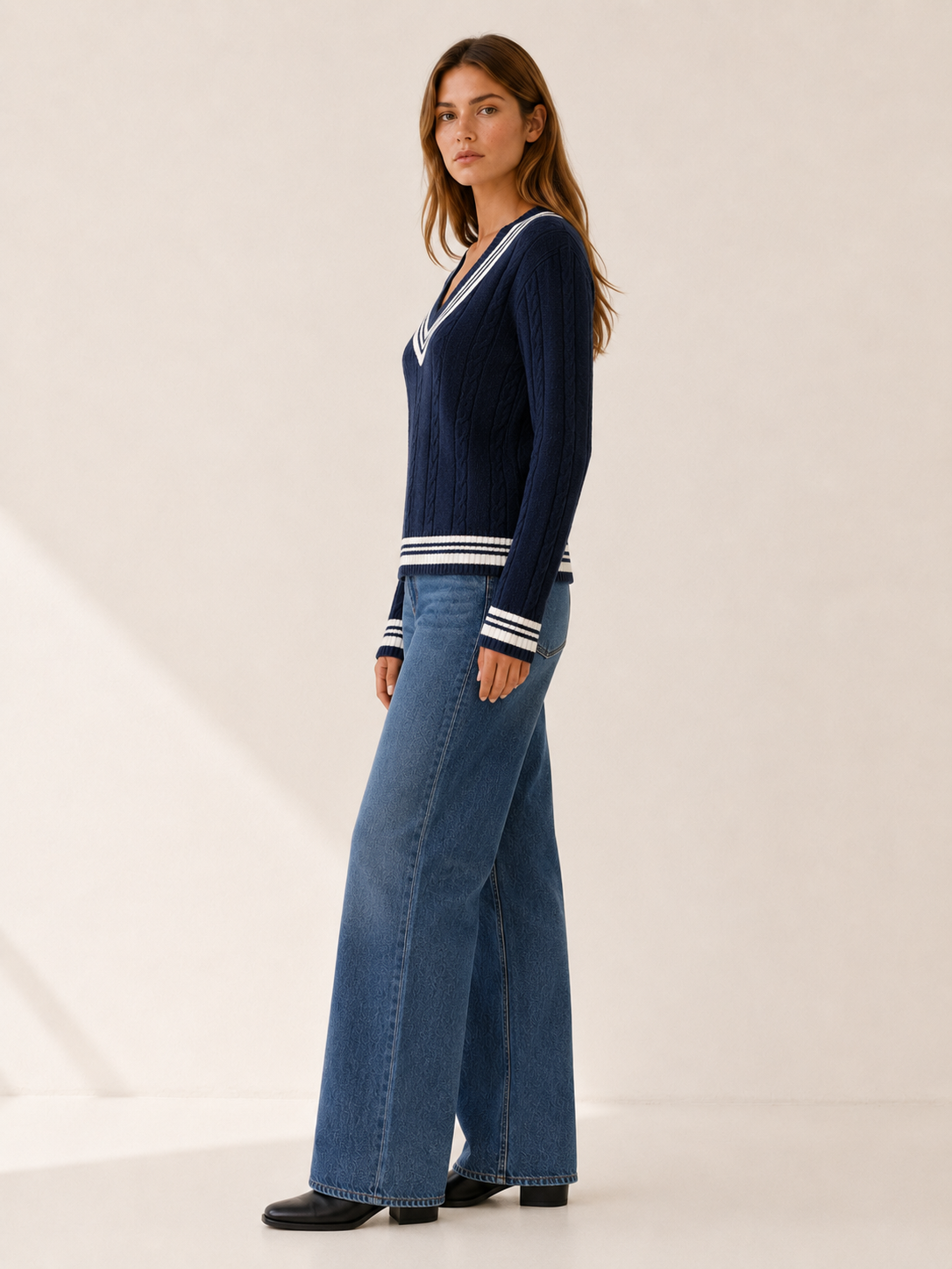 Arianna Castrovè | V Neck Sweater with Contrast Trim and Textured Detail