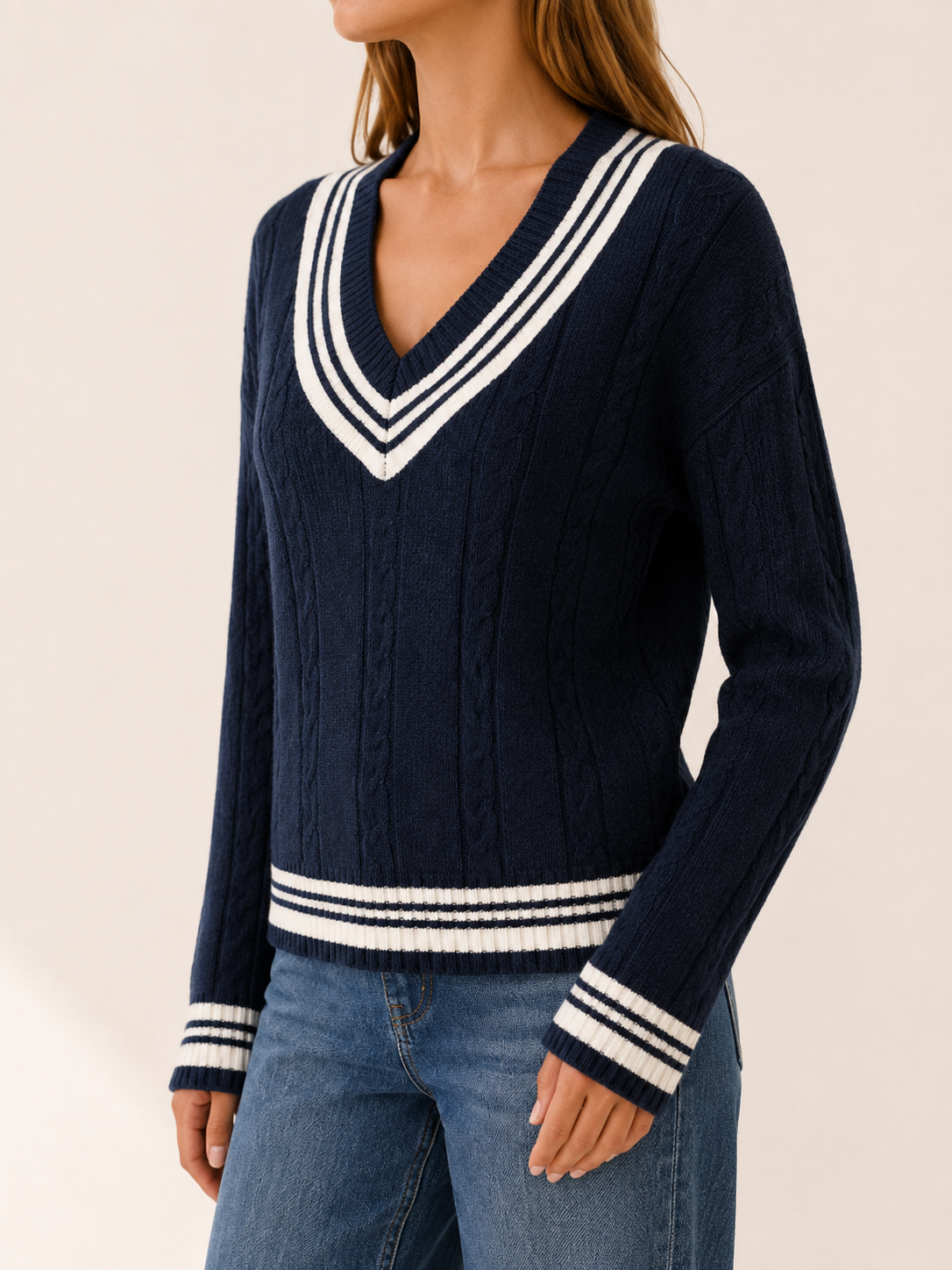 Arianna Castrovè | V Neck Sweater with Contrast Trim and Textured Detail