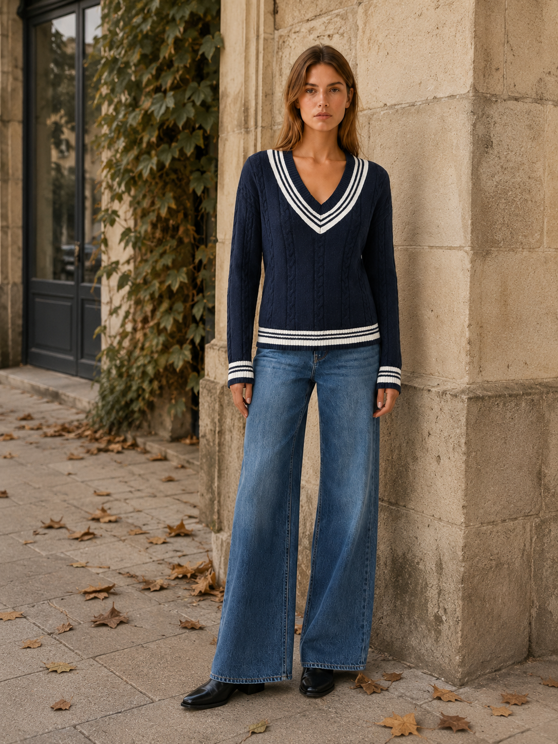 Arianna Castrovè | V Neck Sweater with Contrast Trim and Textured Detail