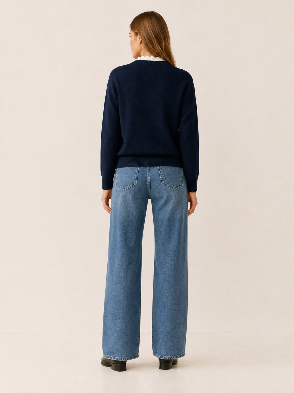 Mathilde Rosier | Women's Lace Insert V Neck Sweater