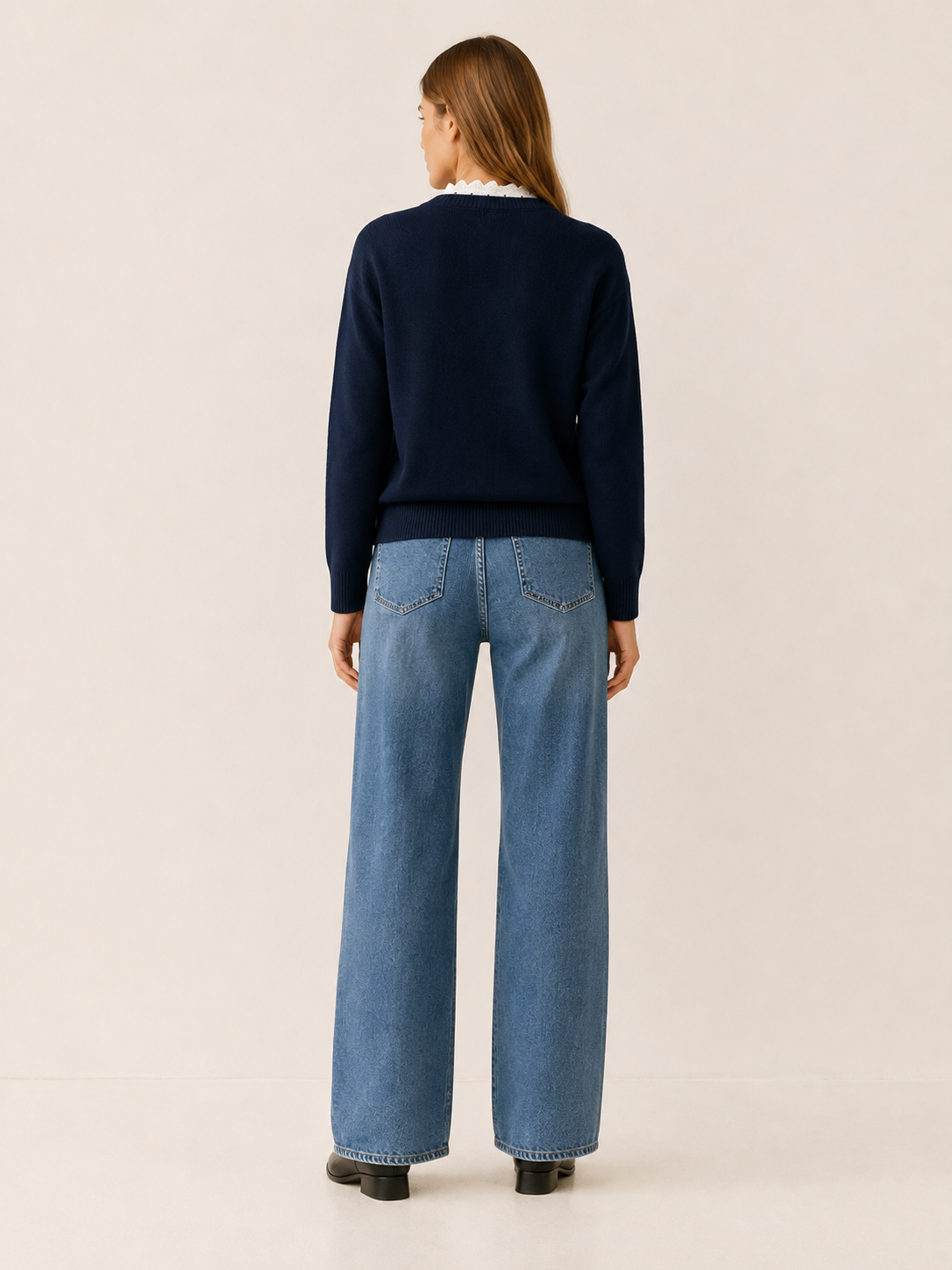 Mathilde Rosier | Women's Lace Insert V Neck Sweater