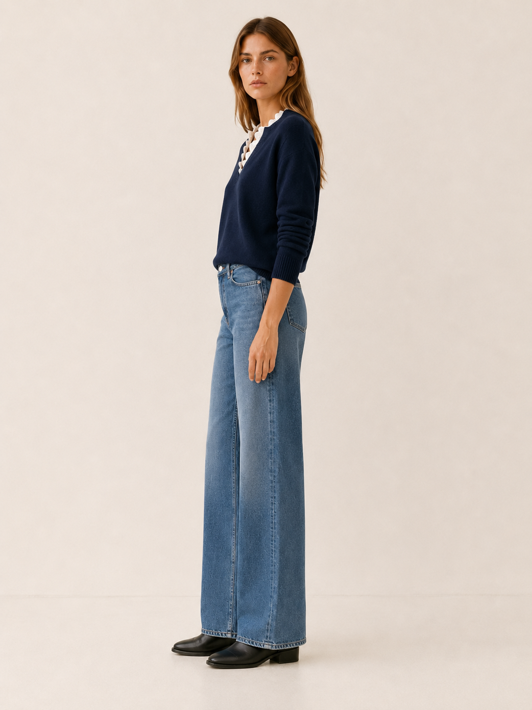 Mathilde Rosier | Women's Lace Insert V Neck Sweater