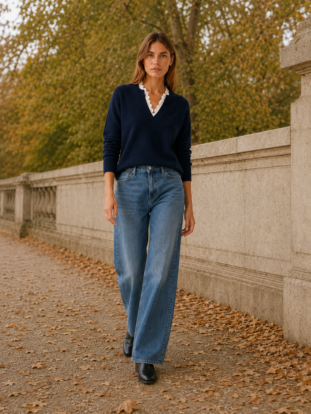 Mathilde Rosier | Women's Lace Insert V Neck Sweater
