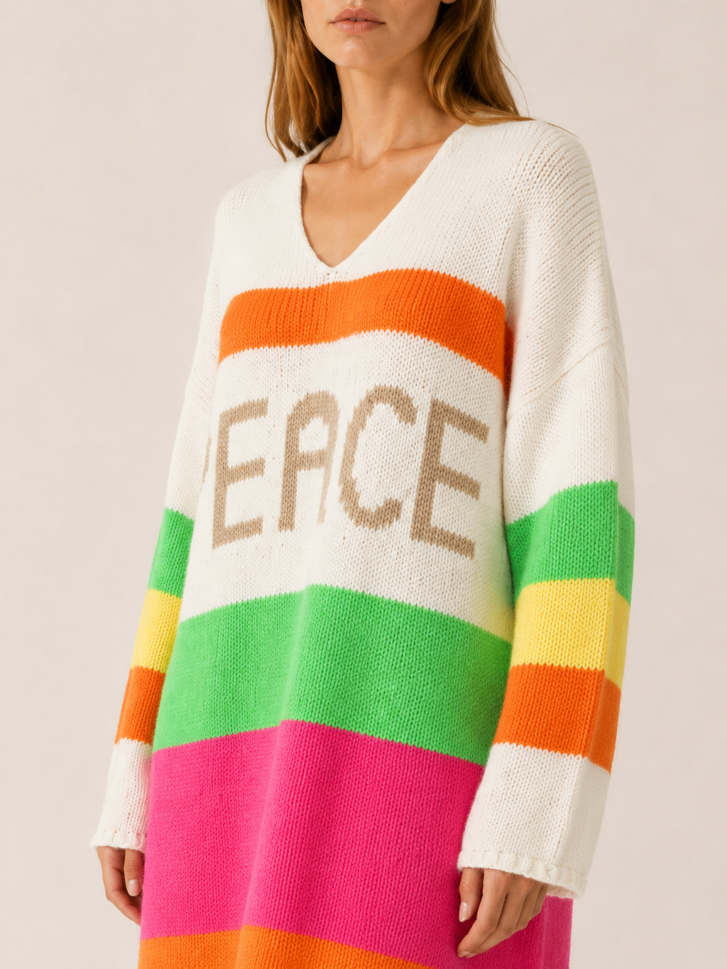 Isabeau Marcellin | Sweater Dress with V-Neck and Striped Panels