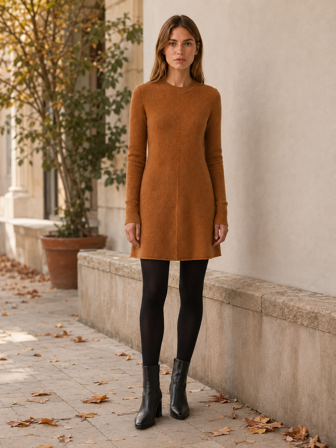 Laure Devereaux | Jumper Dress with Round Neck and Long Sleeves