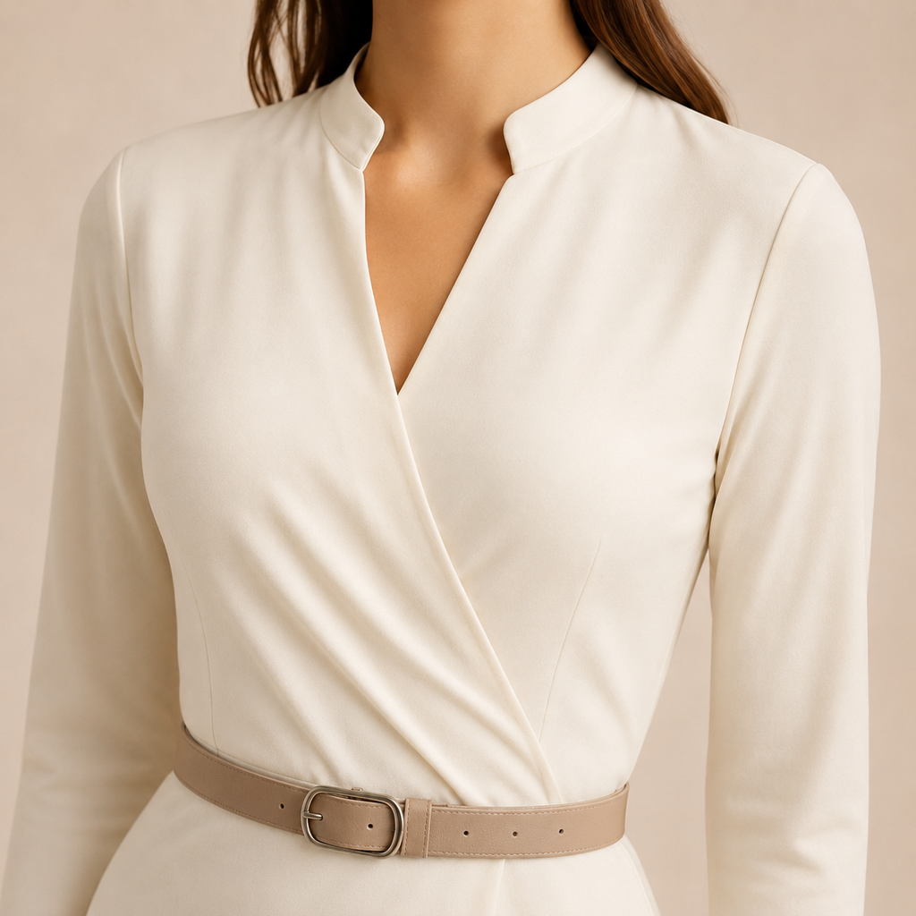Cara Girard | Long Sleeve Belted Wrap V-Neck Pencil Dress