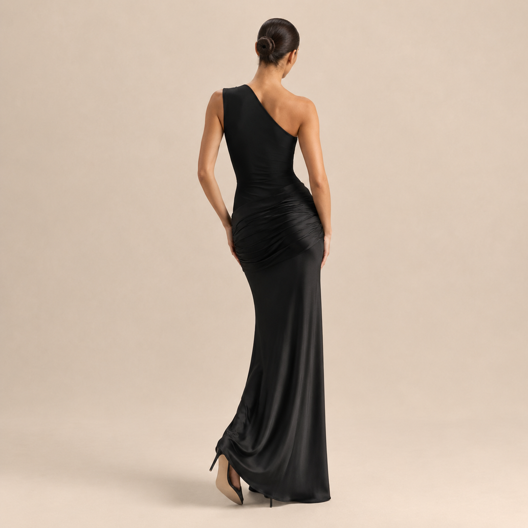 Simone Leclerc | One Shoulder Ruched Satin Fishtail Maxi Dress